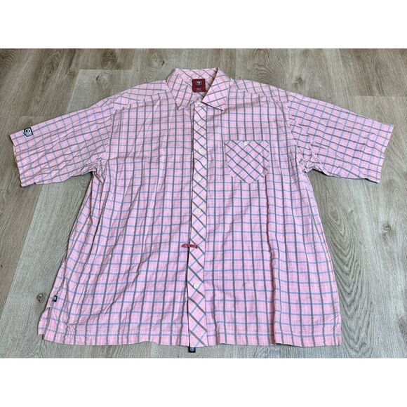 Def Jam University Shirt Mens 2XL Pink Checked Button Down Short Sleeve Vintage - Picture 1 of 8